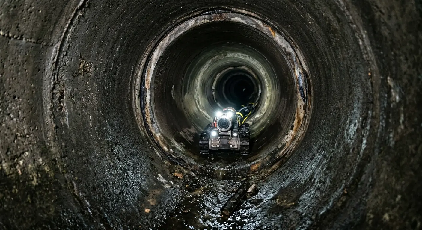 Robotic sewer camera inspecting pipe interior for Drain Snake Service in Iowa Colony